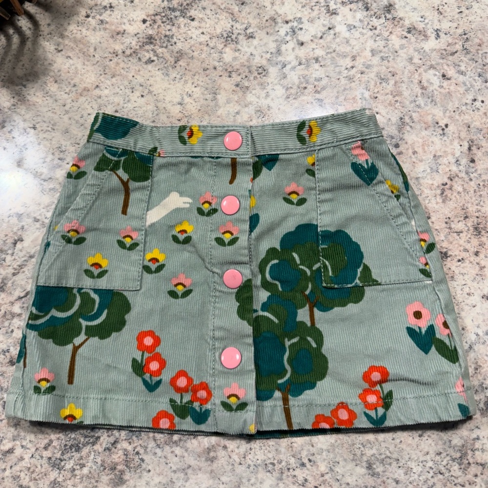 Mini Boden Corduroy button up skirt bunnies nature size 2-3